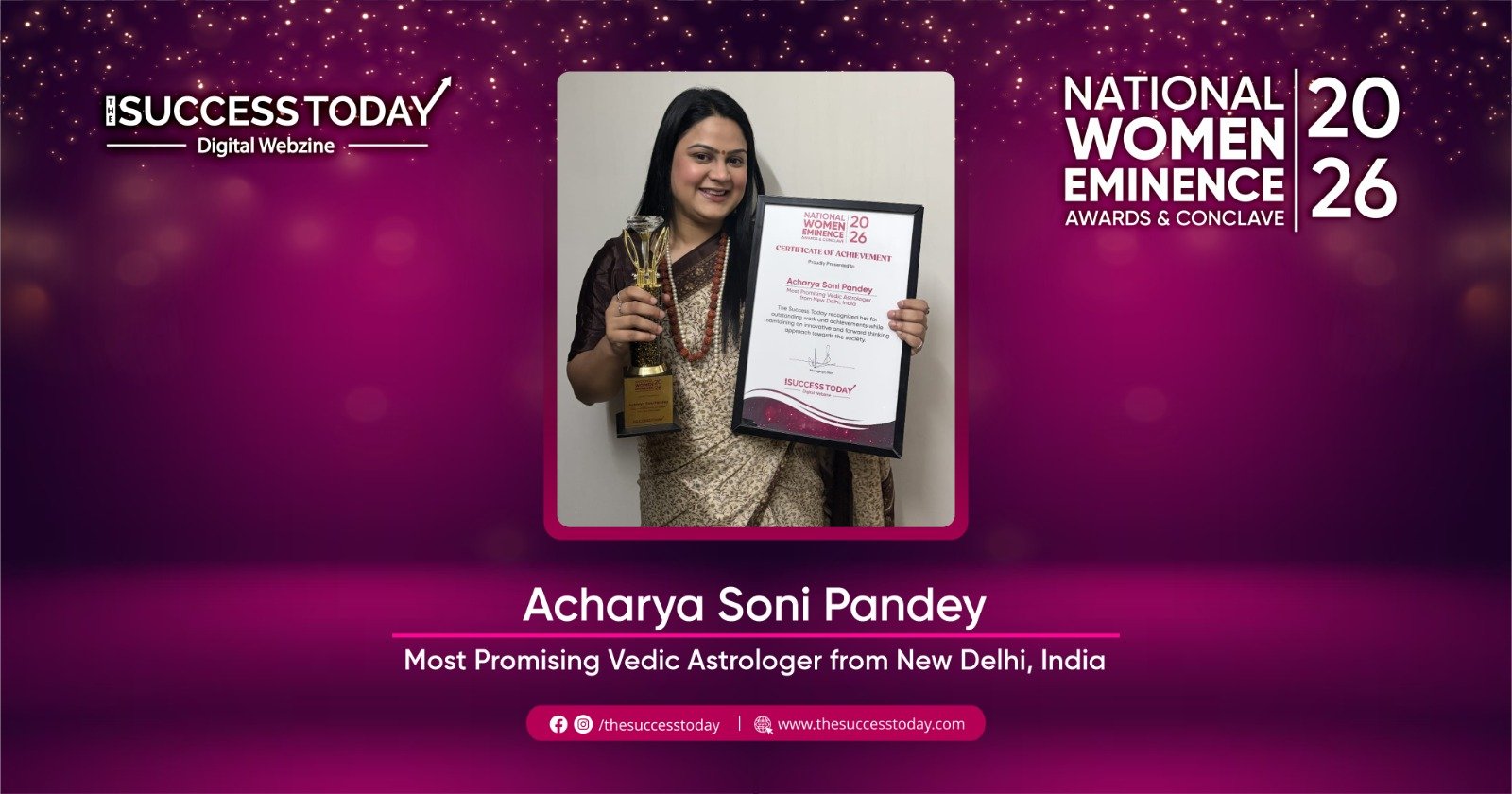 Acharya Soni Pandey featured by The Success Today