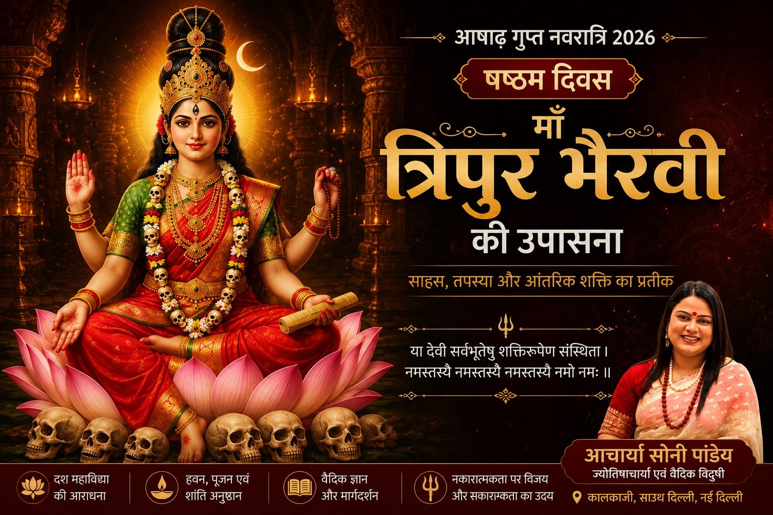 Ashadh Gupt Navratri 2026 Day 6: Maa Tripur Bhairavi ki Upasana, Tapasya, Sahas aur Vaidik Sadhana ka Mahatva